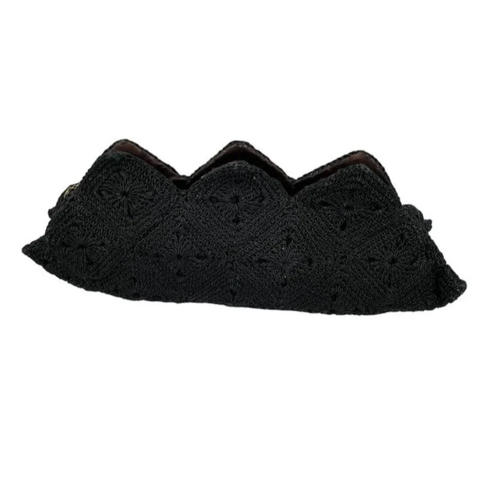 1940s Vintage Black Crochet Corde Shell Shape Clutch Women Bag - Picture 15 of 16